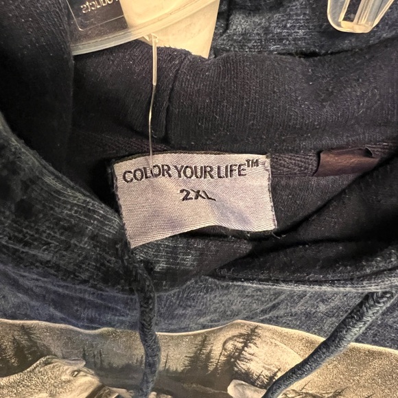 New blue stonewashed wolves hoodie by “color your life” size 2 XL XXL - Picture 5 of 5